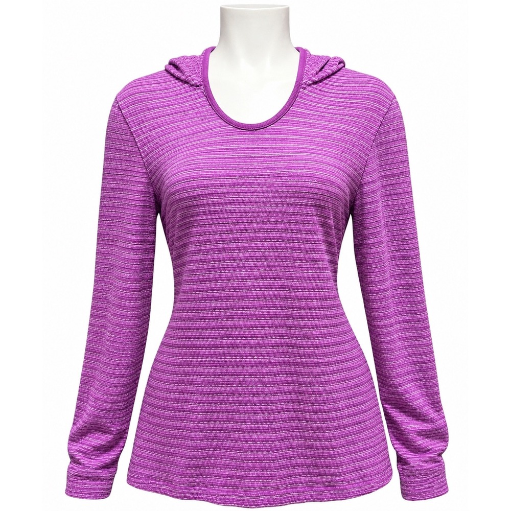 Retro Eddie Bauer Purple Stretch Knit Pullover Hoodie Long Sleeve Top Size M '14
